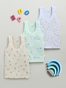 BUMZEE Boys Sleeveless Vest Beige & Sky Blue Pack of 3