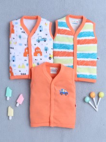 BUMZEE Boys Sleeveless Jabla Orange & White Pack of 3