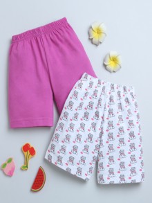 BUMZEE Purple & White Girls Shorts Pack Of 2