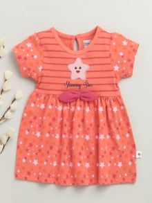 BUMZEE Coral Girls Cap Sleeves Cotton Knee Length Frock