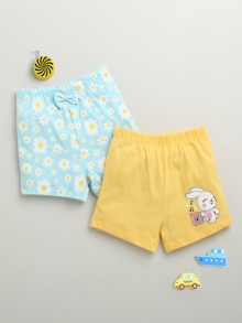 BUMZEE Sky Blue & Yellow Girls Shorts Pack Of 2