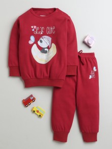 BUMZEE Maroon Girls Full Sleeves Cotton Sweatshirt & Jogger Set