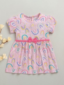 BUMZEE Pink Girls Cap Sleeves Cotton Knee Length Frock