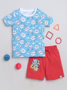 BUMZEE Blue & Red Boys Half Sleeves T-Shirt & Short Set