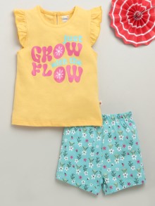BUMZEE Mint & Yellow Girls Cap Sleeves T-Shirt & Short Set