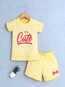 BUMZEE Yellow Girls Half Sleeves T-Shirt & Short Set