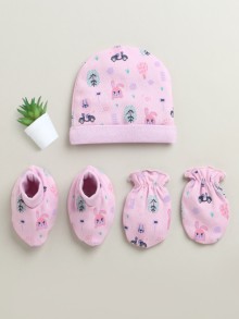 BUMZEE Lilac Girls Cotton Cap Mitten Bootie Set