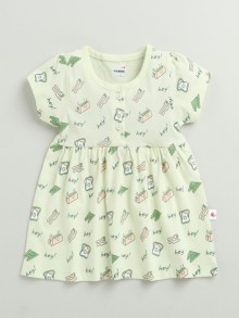 BUMZEE Green Girls Cap Sleeves Cotton Knee Length Frock