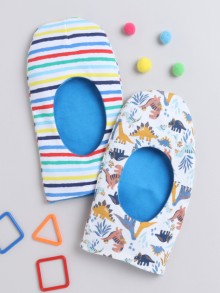 BUMZEE Blue & White Boys Cotton Reversible Monkey Cap Pack Of 2