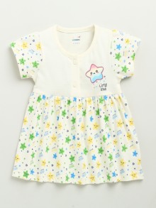 BUMZEE Cream Girls Cap Sleeves Cotton Knee Length Frock