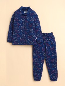 BUMZEE Navy Boys Full Sleeves Cotton Night Suit