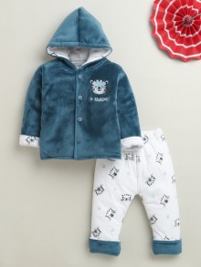BUMZEE Navy & White Boys Full Sleeves Cotton Blend Winter Wear Set