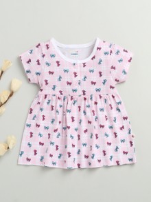BUMZEE Pink Girls Cap Sleeves Cotton Knee Length Frock