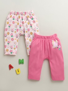 BUMZEE Pink & Peach Baby Girls Diaper Pants Leggings Pyjamas Pack Of 2