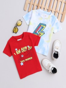 BUMZEE Blue & Red Boys Half Sleeves T-Shirts Pack Of 2