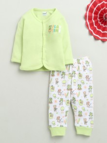 BUMZEE Green & White Baby Boys Full Sleeves Jabla & Pyjama Set