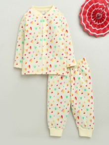 BUMZEE Cream Baby Girls Full Sleeves Jabla & Pyjama Set