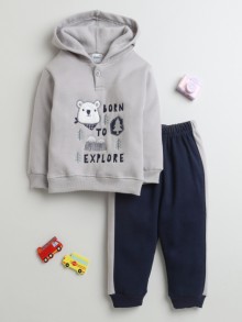 BUMZEE Navy & Grey Boys Full Sleeves Fleece Winter Wear Set