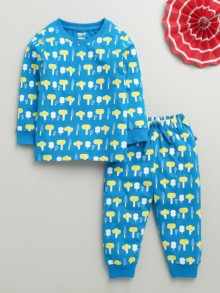 BUMZEE Blue Boys Full Sleeves Cotton T-Shirt & Pyjama Set
