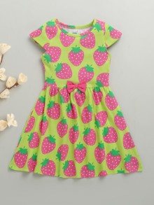 BUMZEE Green Girls Cap Sleeves Cotton Knee Length Frock