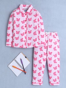 BUMZEE Pink Girls Full Sleeves Cotton Night Suit