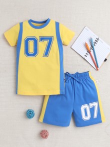 BUMZEE Yellow & Blue Boys Half Sleeves T-Shirt & Short Set
