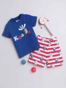 BUMZEE Royal Blue & Red Boys Half Sleeves T-Shirt & Short Set
