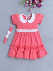 BUMZEE Pink Girls Half Sleeves Cotton Frock With Headband