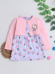 BUMZEE Lavender Girls Full Sleeves Frock With Shrug