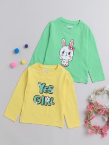 BUMZEE Green & Yellow Boys Full Sleeves T-Shirts Pack Of 2