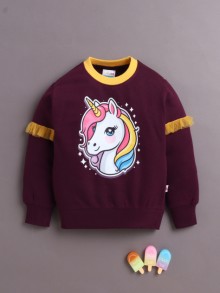 BUMZEE Wine Girls Full Sleeves Cotton Sweatshirt