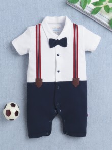 BUMZEE Navy & White Boys Half Sleeves Thigh Length Romper