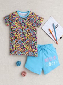 BUMZEE Multi & Blue Girls Half Sleeves T-Shirt & Short Set