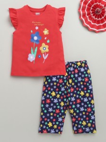 BUMZEE Navy & Pink Girls Half Sleeves T-Shirt & Capri Set