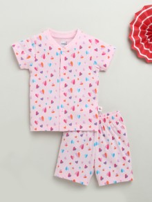BUMZEE Pink Baby Girls Half Sleeves Jabla & Short Set