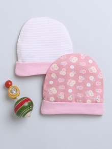 BUMZEE Pink & Light Pink Baby Girls Round Cap Pack Of 2