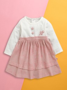 BUMZEE Onion Pink & White Girls Full Sleeves Cotton Frock Dress
