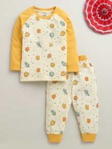 BUMZEE Yellow Boys Full Sleeves Cotton T-Shirt & Pyjama Set