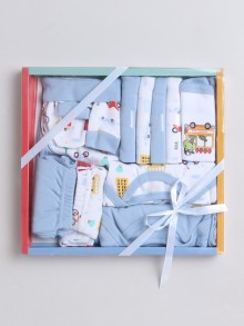 Bumzee Sky Blue & White Baby Boys Baby Gift Set Pack Of 13