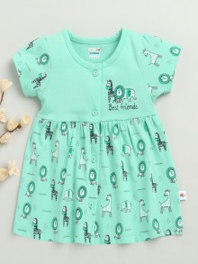 BUMZEE Green Girls Cap Sleeves Cotton Knee Length Frock