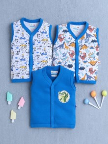 BUMZEE Boys Sleeveless Jabla Blue & White Pack of 3