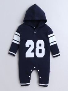 BUMZEE Navy Boys Full Sleeves Trendy Hooded Sleepsuit