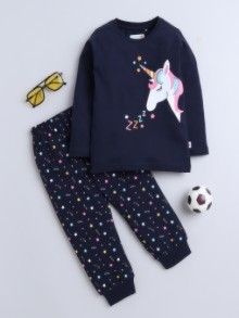 BUMZEE Navy Girls Full Sleeves T-Shirt & Pyjama Set
