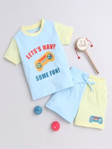BUMZEE Sky Blue & Yellow Boys Half Sleeves T-Shirt & Short Set