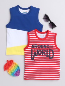 BUMZEE Blue & Red Boys Sleeveless T-Shirts Pack Of 2