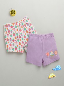 BUMZEE White & Lavender Girls Shorts Pack Of 2