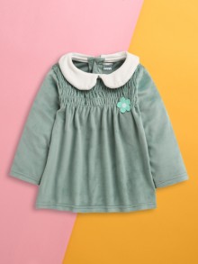 BUMZEE Teal Girls Full Sleeves Poly Blend Frock Dress