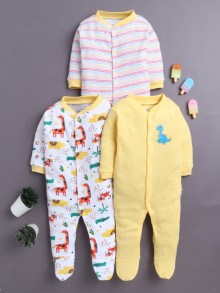 BUMZEE Yellow & White Baby Boys Full Sleeves Sleepsuit Pack Of 3