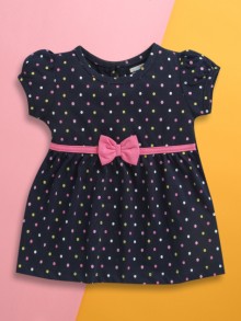 BUMZEE Navy Girls Half Sleeves Cotton Knee Length Frock