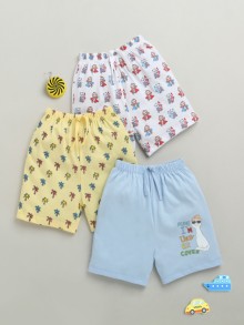 BUMZEE Sky Blue & Yellow Boys Shorts Pack Of 3